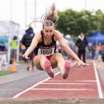 Mountlake Terraces Allison Mervin jumps in the 3A long jump final during the WIAA State Track & Field Championships on Friday, May 29, 2026 in Tacoma, Washington. (Olivia Vanni / The Herald)