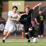 Shorewoods Julian Shook controls the ball against Bishop Blanchets Toby Mintkeski during the 3A state semifinal game on Friday, May 29, 2026 in Puyallup, Washington. (Olivia Vanni / The Herald)
