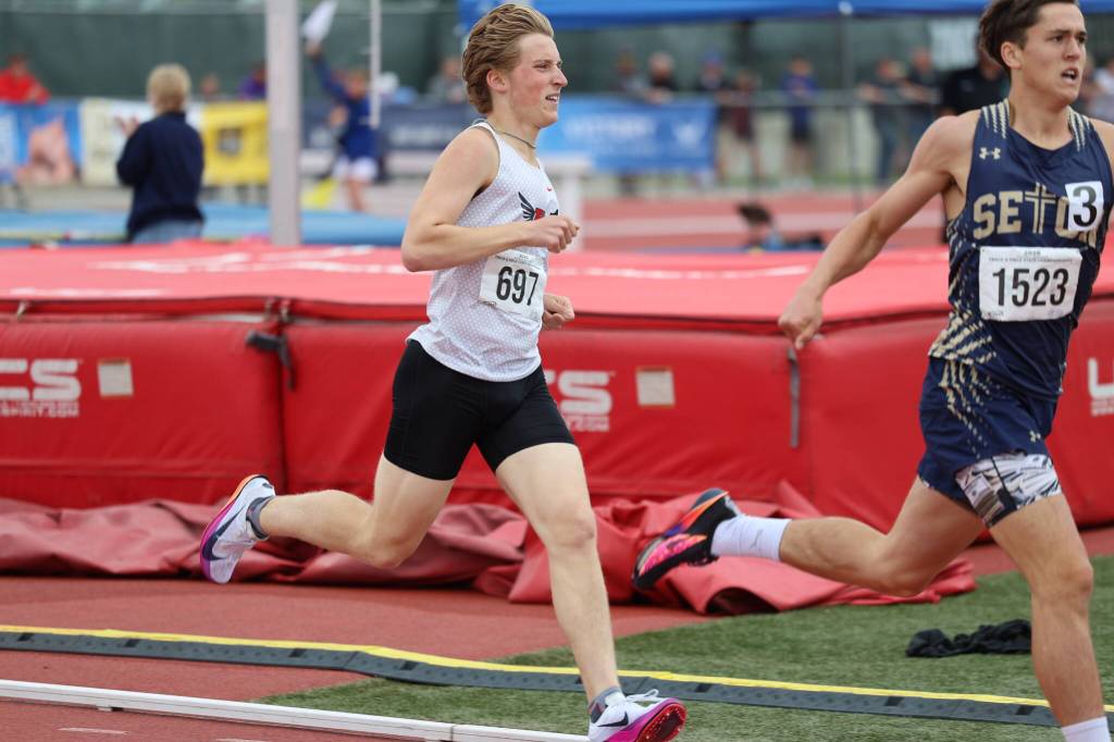 Sam Richards of King's High School competes at the Class 1A/2B/1B state track meet, which took place May 28-30, 2026 at Zaepfel Stadium in Yakima, Washington. (Photo courtesy of Donna Beard)