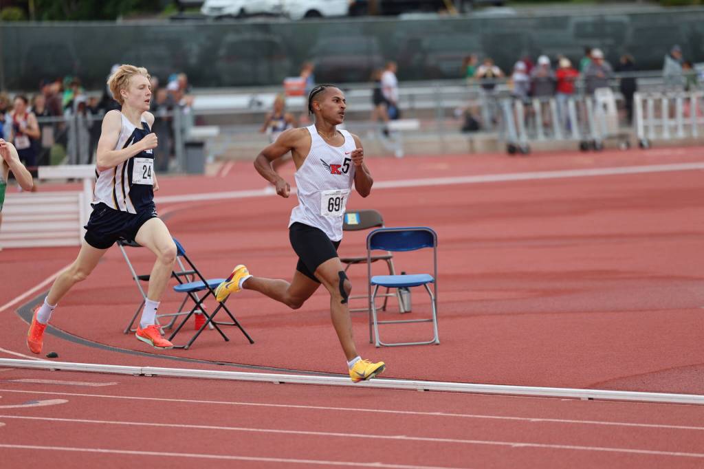 Nahom Getachew of King's High School competes at the Class 1A/2B/1B state track meet, which took place May 28-30, 2026 at Zaepfel Stadium in Yakima, Washington. (Photo courtesy of Donna Beard)