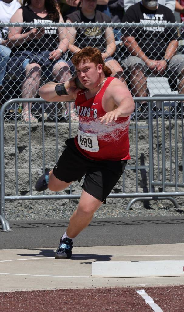 Angelo Gasperetti of King's High School competes at the Class 1A/2B/1B state track meet, which took place May 28-30, 2026 at Zaepfel Stadium in Yakima, Washington. (Photo courtesy of Donna Beard)