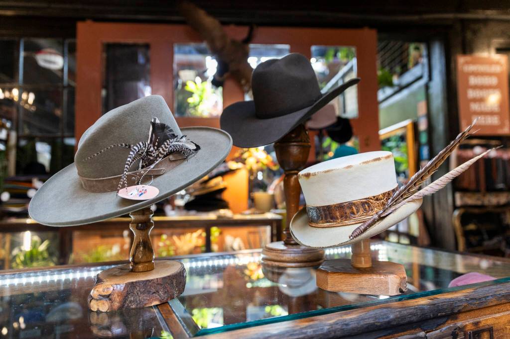 A selection of finished hats available at FauxyFurr Vintage + Handmade on May 27 in Arlington. (Olivia Vanni / The Herald)