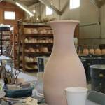 A floor vase made by Ky Bruning sits in the Bruning Pottery studio, ready to glaze in Snohomish, Washington. (Provided photo)