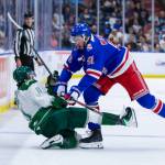 Rangers defenseman Jared Woolley (right) knocks down Silvertips forward Carter Bear during Kitcheners 6-2 win against Everett in the Memorial Cup Championship at Prospera Place on May 31, 2026. (Photo courtesy Steve Dunsmoor / CHL)