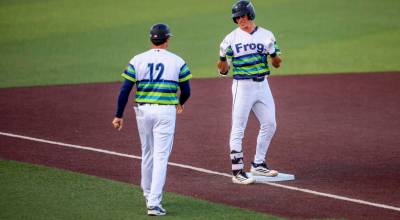 Jonny Farmelo of the Everett AquaSox stands at third base in a game against the Eugene Emeralds on Tuesday, June 2, 2026 at Everett Memorial Stadium. (Photo courtesy of Evan Morud / Everett AquaSox)