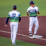 Jonny Farmelo of the Everett AquaSox stands at third base in a game against the Eugene Emeralds on Tuesday, June 2, 2026 at Everett Memorial Stadium. (Photo courtesy of Evan Morud / Everett AquaSox)