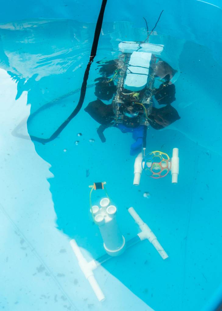 The ROV completes a series of tasks during testing on Wednesday, June 3, 2026 in Edmonds, Washington. (Olivia Vanni / The Herald)
