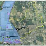 A 2012 map shows areas that could flood with seawater, should the dike west of Stanwood fail. Analysis from 2022 shows that flooding could stretch out even further than what is shown on the map. (Snohomish County) 20220612