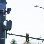 A Flock camera at the corner of Broadway and Everett Avenue on Monday, April 6, 2026 in Everett, Washington. (Olivia Vanni / The Herald)