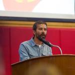 Former EvCC cross country coach Matt Koenigs gives his speech at the EvCC Athletics Hall of Fame Induction Ceremony at the Walt Price Student Fitness Center on June 2, 2026. (Joe Pohoryles / The Herald)