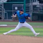 AquaSox pitcher Chase Centala delivers a pitch during Everetts 12-2 win against the Eugene Emeralds at Everett Memorial Stadium on June 4, 2026. (Joe Pohoryles / The Herald)