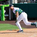 Cal Raleigh of the Seattle Mariners runs to first base for Everett AquaSox during his rehab assignment on Sunday, June 7, 2026 at Everett Memorial Stadium in Everett, Washington. (Photo courtesy of Mason Coe)