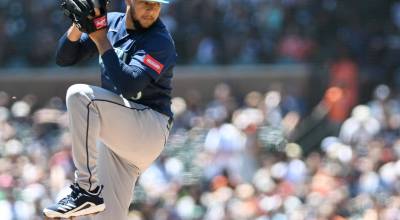 Mariners pitcher Luis Castillo (58) delivers a pitch in the first inning against the Tigers on June 7, 2026 at Comerica Park in Detroit. (Robin Buckson / The Detroit News / Tribune News Services)