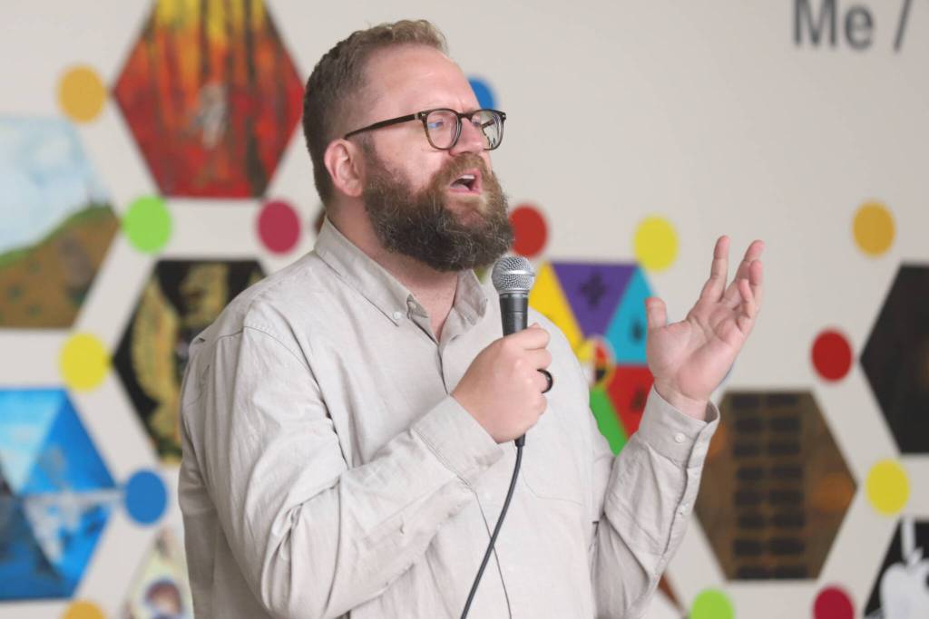 State Sen. Marko Liias speaks during World Refugee Day at Edmonds College's Brier Hall on Friday, June 12, 2026, in Edmonds, Washington. (Michael Hennneke / The Herald)