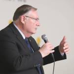 Lynnwood Mayor George Hurst speaks during World Refugee Day at Edmonds Colleges Brier Hall on Friday, June 12, 2026, in Edmonds, Washington. (Michael Hennneke / The Herald)