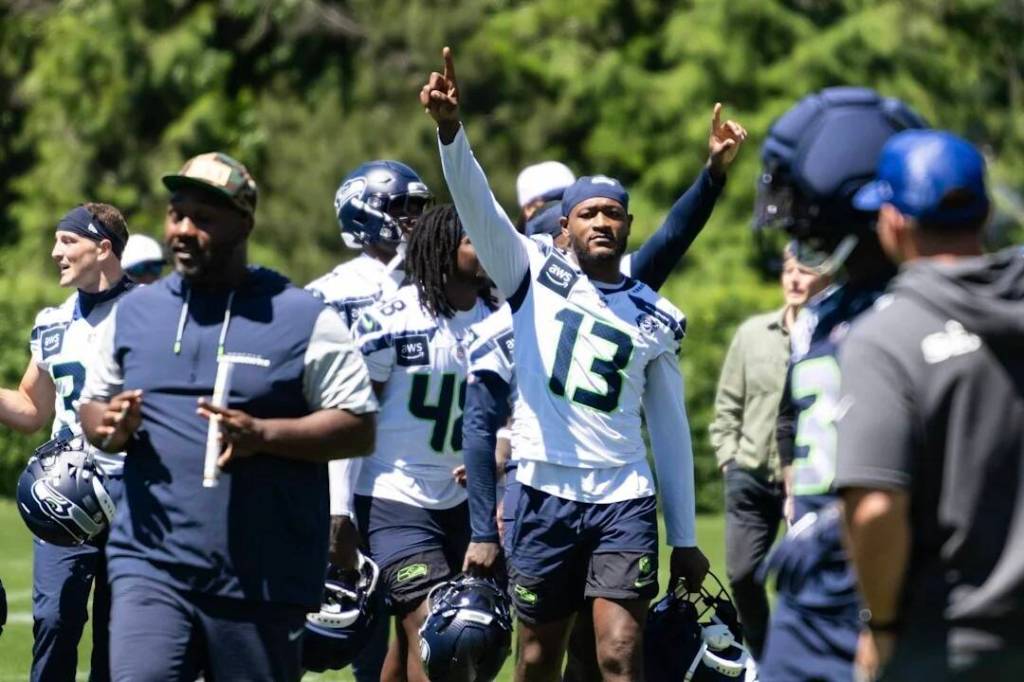 Seahawks linebacker Ernest Jones IV (14) at the Seahawks final minicamp practice on Thursday at the Virginia Mason Athletic Center in Renton. (Photo courtesy Rod Mar / Seattle Seahawks)
