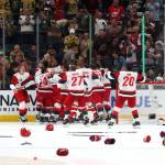 The Carolina Hurricanes celebrate winning Game 6 of the 2026 Stanley Cup Final against the Las Vegas Golden Knights 3-0 at T-Mobile Arena on Sunday in Las Vegas, Nev. (Bruce Bennett / Getty Images / The Athletic)