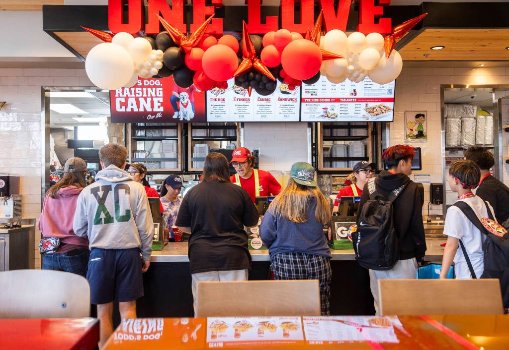 Inside the new Raising Canes on Tuesday, June 23, 2026 in Lynnwood, Washington. (Olivia Vanni / The Herald)