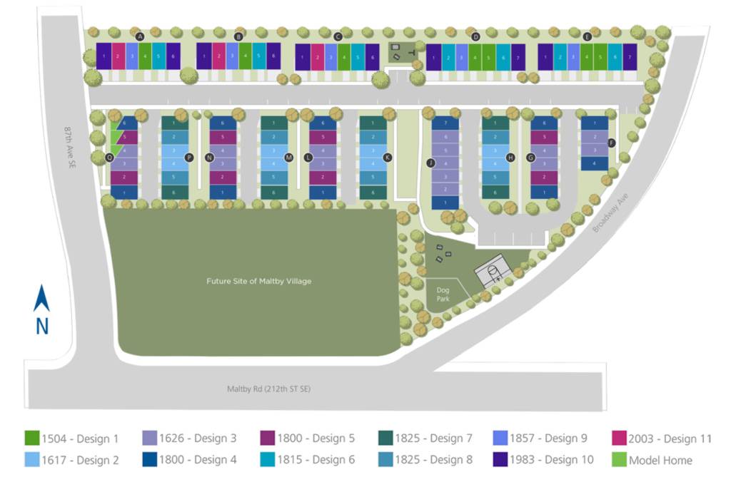 The layout for the townhomes, which are located next to the upcoming Maltby Village in unincorporated Maltby. (Westcott Homes)