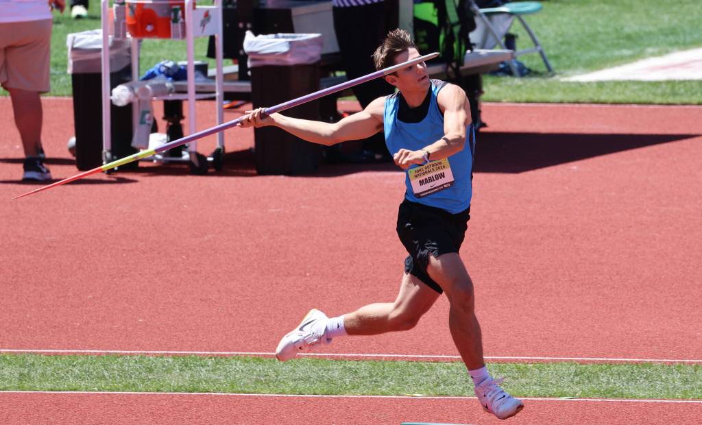 Shorewoods Tyler Marlow competes in the Boys Javelin Throw Championship at Nike Outdoor Nationals in Eugene, Oregon on June 21, 2026. (Photo courtesy of Donna Beard)