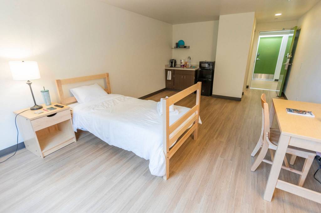 Inside one of the resident units at the Edmonds New Start Center on Monday, June 29, 2026, in Edmonds, Washington. (Olivia Vanni / The Herald)