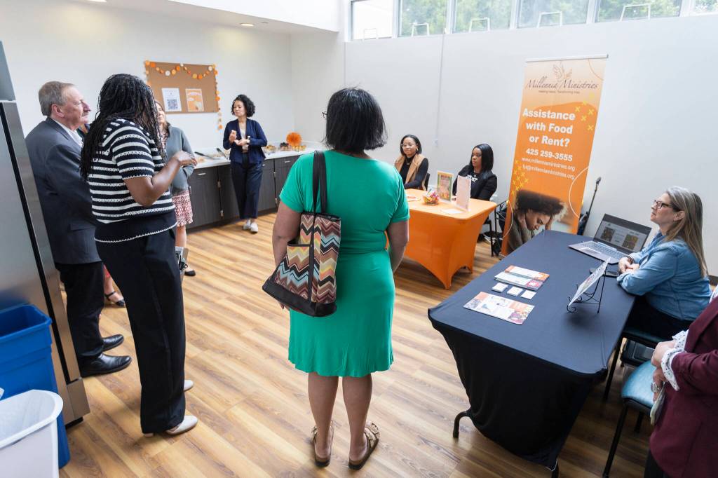 Inside a multipurpose room at the Edmonds New Start Center on Monday, June 29, 2026, in Edmonds, Washington. (Olivia Vanni / The Herald)