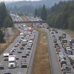 An incident blocked all northbound lanes of I-5 for just under an hour Monday evening near 116th Street Northeast in Marysville. (Washington State Department of Transportation)