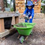 Hayat Saviq, 4, plays with water and a wheelbarrow at Vaughns Teaching Farm and Kitchen on Thursday, June 25, 2026 in Lynnwood, Washington. (Olivia Vanni / The Herald)