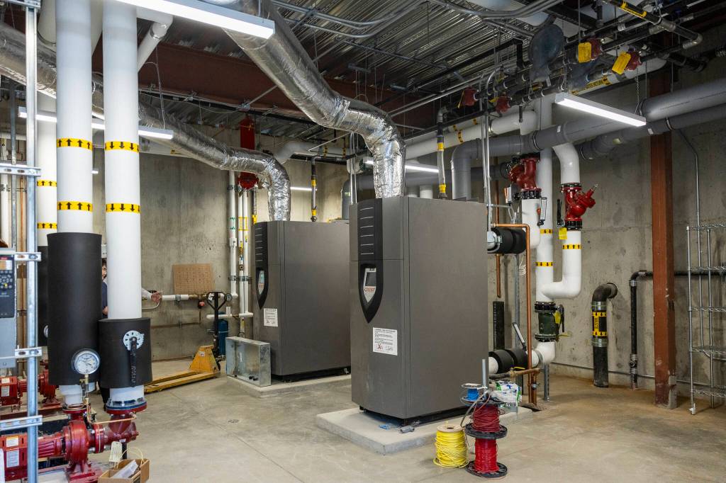 Inside the utility room at the new Jackson Elementary School on Tuesday, July 7, 2026, in Everett, Washington. (Olivia Vanni / The Herald)