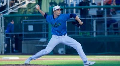 AquaSox starter Evan Truitt delivers a pitch during Everetts 6-3 win against the Tri-City Dust Devils at Everett Memorial Stadium on July 4, 2026. (Joe Pohoryles / The Herald)