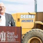 Skagit Regional Health CEO Brian Ivie speaks at a groundbreaking for a new medical plaza on Tuesday, July 7, 2026 in Arlington, Washington. (Olivia Vanni / The Herald)