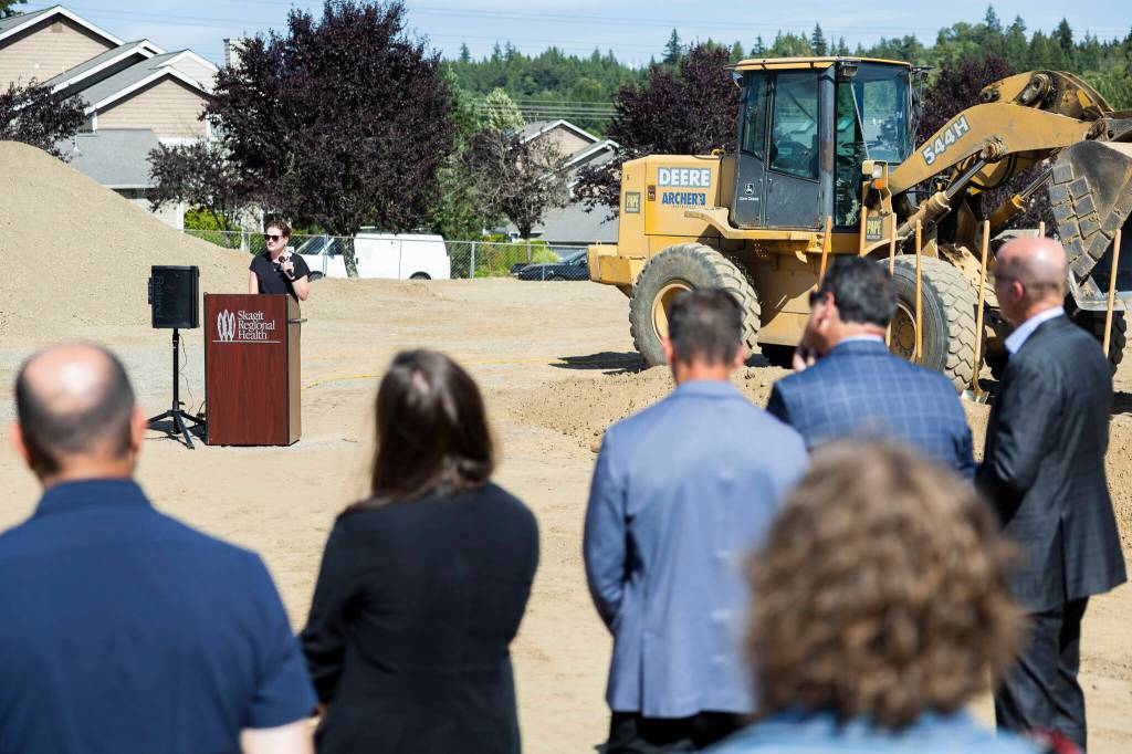 Skagit Regional Health CMO Jennifer Benson, MD speaks at a groundbreaking for a new medical plaza on Tuesday, July 7, 2026 in Arlington, Washington. (Olivia Vanni / The Herald)