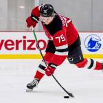Matias Vanhanen shoots the puck during the New Jersey Devils Development Camp, which took place in Newark, New Jersey from June 28-July 1, 2026. (Photo courtesy Matias Vanhanen)