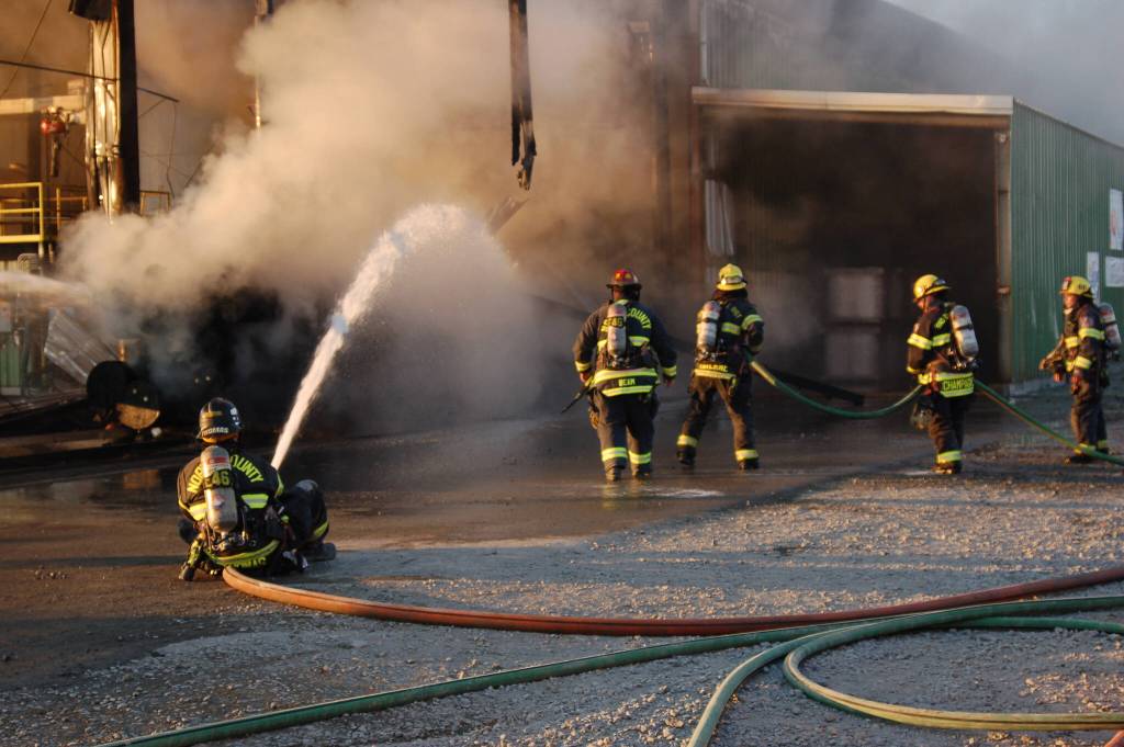 Firefighters responded to a large commercial fire at a wood manufacturer off 188th Street Northeast east of the airport in Arlington on the morning of Wednesday, July 22, 2026. (Courtesy of North County Regional Fire Authority)