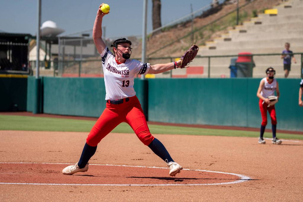 Snohomish Little League All-Star Madison Locke pitches during a win over Idaho to clinch the Northwest Region title on Thursday at Al Houghton Stadium in San Bernardino, California. (Photo courtesy of Little League Baseball and Softball)