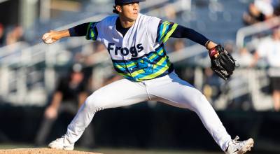 Colton Shaw #28 of the Everett AquaSox pitches against the Eugene Emeralds during the game on Friday, July 24, 2026 in Everett, Washington. (Olivia Vanni / The Herald)