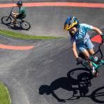 Children on bicycles make their way through the 14,000-square-foot asphalt pump track at Jensen Park on Wednesday, July 29, 2026, in Arlington, Washington. (Olivia Vanni / The Herald)