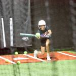 Janessa Malone practices bunting during the Snohomish All-Stars practice at the Blast Barn in Snohomish on July 28, 2026. (Joe Pohoryles / The Herald)