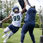 Seahawks defensive lineman Leonard Williams (99) practices on Tuesday, July 28, 2026 at the Virginia Mason Athletic Center in Renton, Washington. (Photo courtesy of Rod Mar / Seattle Seahawks)