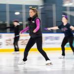 Aspire skaters work on an balance exercise during class at Angel of the Winds Arena Community Ice Rink on Wednesday, July 29, 2026, in Everett, Washington. (Olivia Vanni / The Herald)