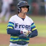 Luis Suisbel #8 of the Everett AquaSox reacts after striking out during the game against the Spokane Indians on Tuesday, April 21, 2026 in Everett, Washington. (Olivia Vanni / The Herald)