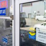 A sign announcing the closing of Goodwill along Hoyt Avenue is visible through the door on Monday, Aug. 3, 2026 in Everett, Washington. (Olivia Vanni / The Herald)