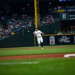 Brendan Donovan of the Seattle Mariners throws to first base during an 8-0 loss to the Detroit Tigers at T-Mobile Park in Seattle, Washington on Tuesday, Washington on Tuesday, August 4, 2026. (Photo courtesy of Mason Coe)