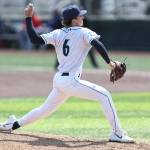 Mason Peters #6 of the Everett AquaSox pitches during the game against the Spokane Indians on Thursday, Aug. 13, 2026 in Everett, Washington. (Olivia Vanni / The Herald)