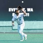 Aiden Taurek #15 of the Everett AquaSox makes a catch in the outfield during the game against the Spokane Indians on Thursday, Aug. 13, 2026 in Everett, Washington. (Olivia Vanni / The Herald)